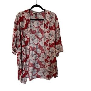 Knox Rose Women’s White & Red Open Front 3/4 Sleeve Floral Kimono Sz M/L GUC